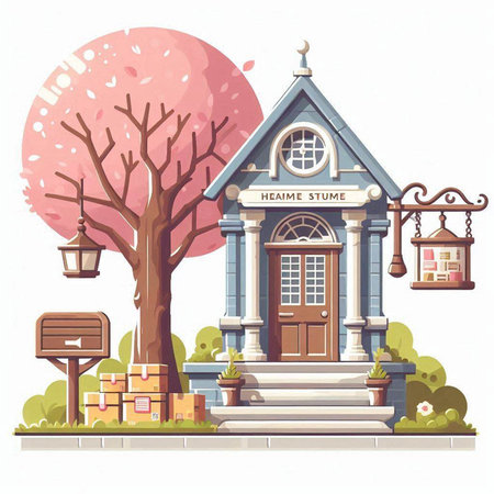 Old school building. Vector illustration in cartoon style on white background.のイラスト素材