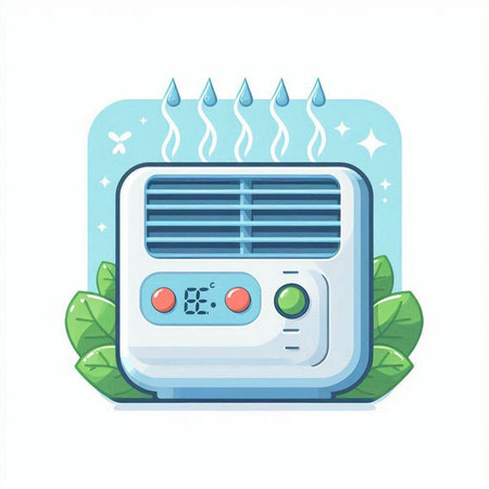 Air conditioner with water drops. Vector illustration in cartoon style.のイラスト素材