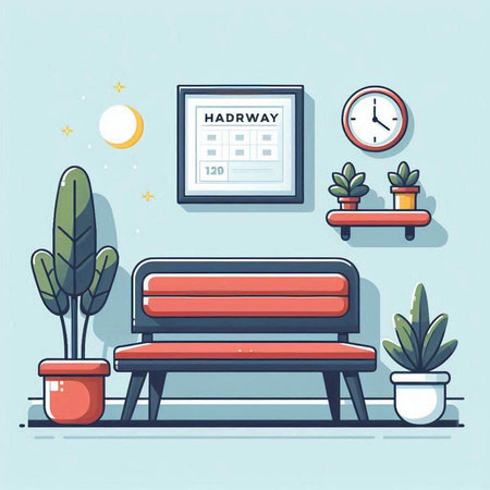Vector illustration of a bench in the living room. Flat style.のイラスト素材