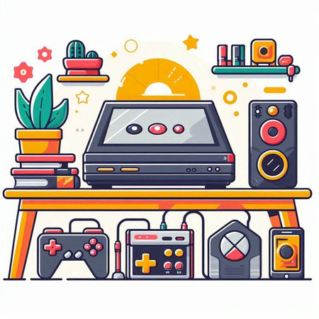 Game console. Vector illustration in a flat style on a white background.のイラスト素材