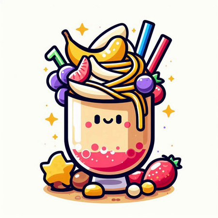 Cute milkshake with fruits and whipped cream. Vector illustration.のイラスト素材