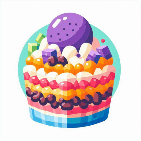 Birthday cake with candies. Vector illustration in cartoon style.のイラスト素材