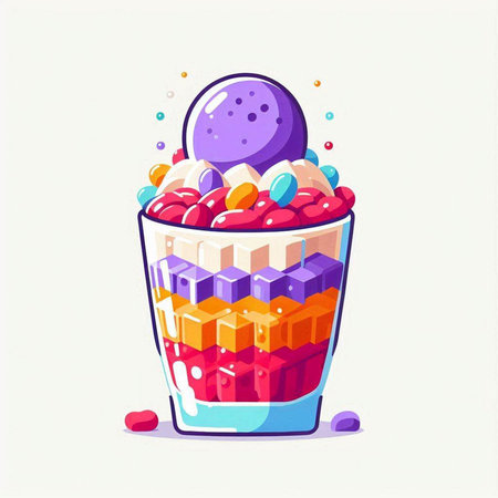 Colorful vector illustration of cup full of candies and candiesのイラスト素材