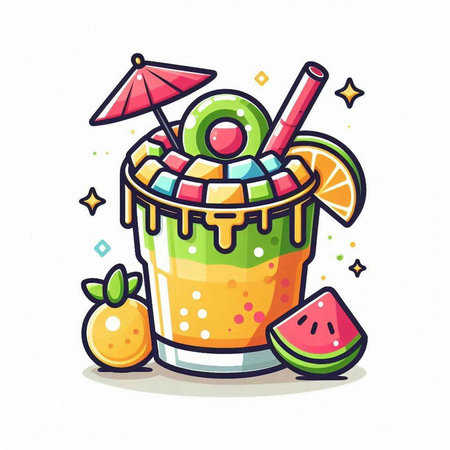 Fruit smoothie. Colorful vector illustration in cartoon style.のイラスト素材