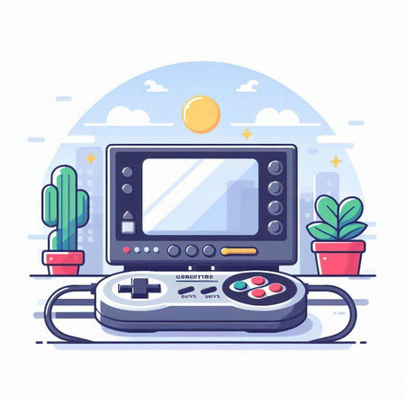 Retro video game console in flat style. Modern vector illustration.のイラスト素材