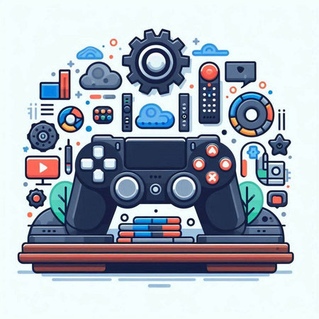 Gamepad, video game controller, game console. Modern flat style vector illustration.のイラスト素材
