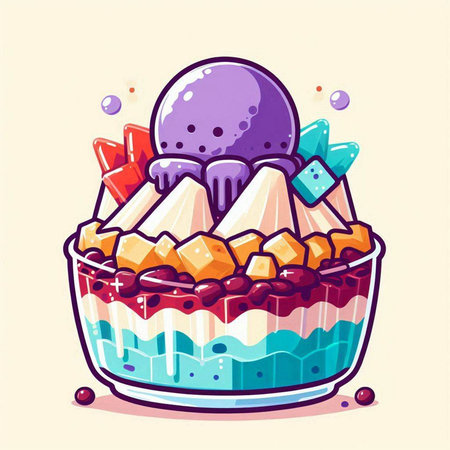 Vector illustration of a cake with ice cream in a glass bowl.のイラスト素材