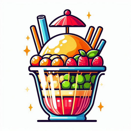 Fruit ice cream in a cup of ice cream. Vector illustration.のイラスト素材