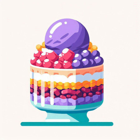Cupcake with ice cream in a glass bowl. Vector illustration.のイラスト素材