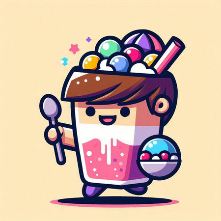 Colorful ice cream in a glass bowl. Vector illustration in cartoon style.のイラスト素材