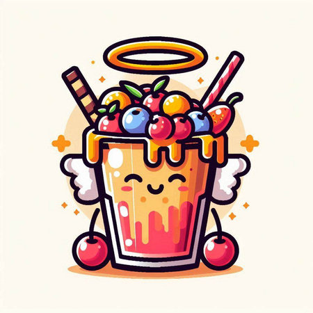 Cute Cartoon Ice Cream Mascot Character with Spoon and Glassesのイラスト素材