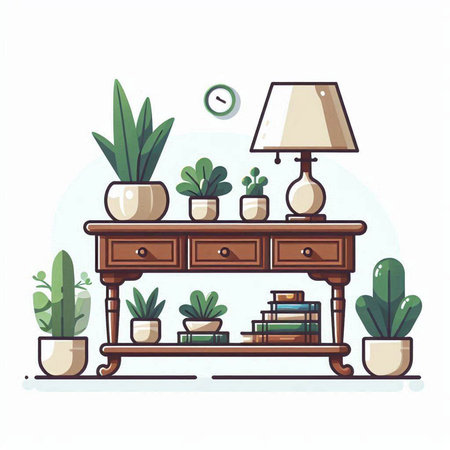 Interior living room with furniture and plants. Flat vector illustration.のイラスト素材