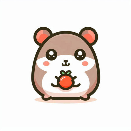 Cute hamster with a strawberry in his hand. Vector illustration.のイラスト素材