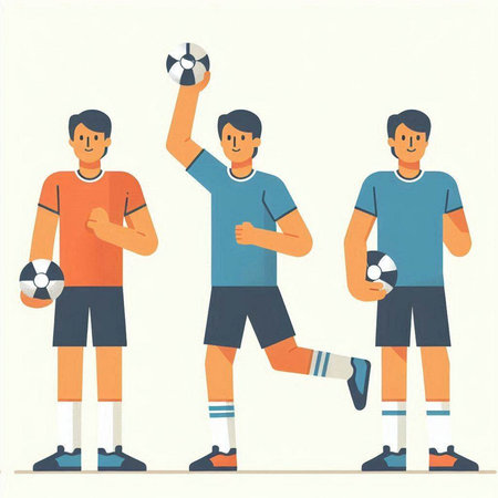 Soccer players in action. Vector illustration in flat design style.のイラスト素材