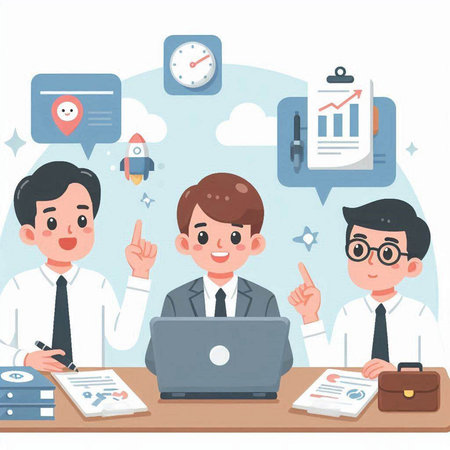 Business people working in the office. Vector illustration in cartoon style.のイラスト素材