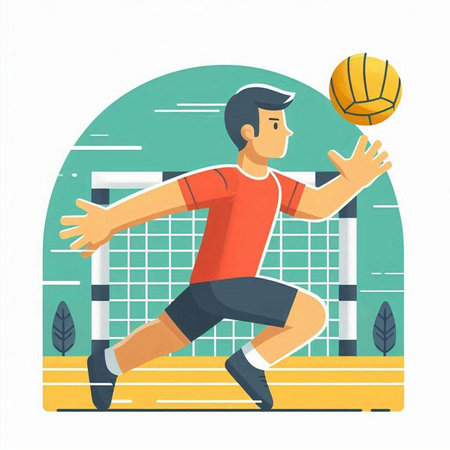Man playing volleyball. Vector illustration in flat cartoon style. Sports concept.のイラスト素材