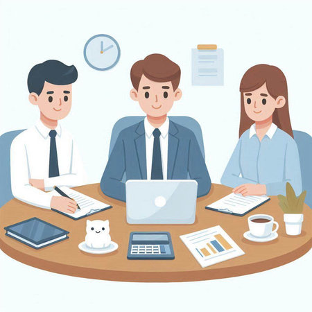Illustration of business people working together in the office. Vector illustration.のイラスト素材