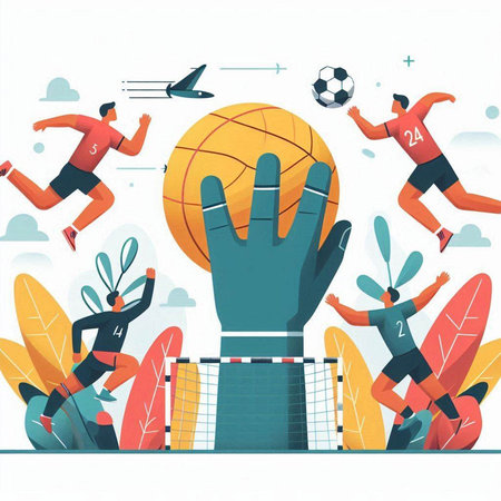 Soccer or football players with ball on hand. Flat vector illustration.のイラスト素材