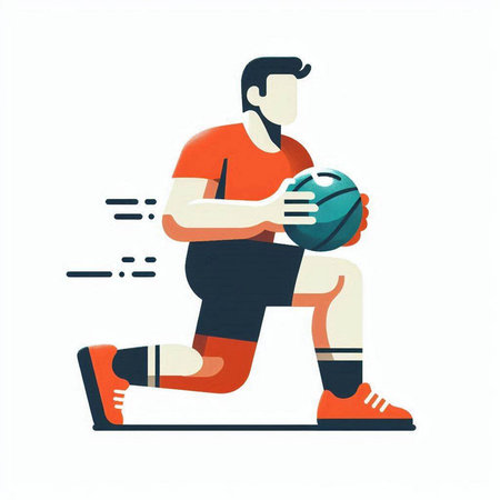 Illustration of a man playing basketball. Vector illustration in flat style.のイラスト素材