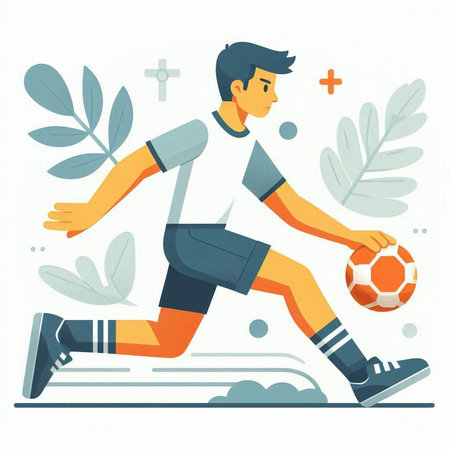 Soccer player running with ball. Vector illustration in cartoon style.のイラスト素材
