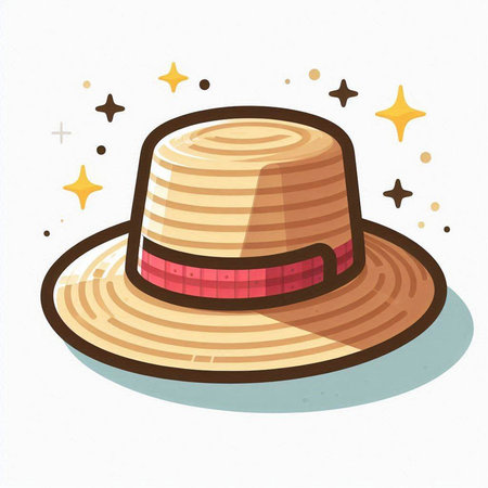 Illustration of a straw hat on a white background with stars.のイラスト素材