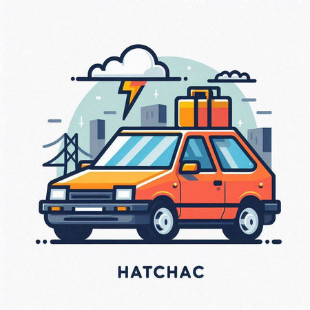Car with boxes on the roof. Vector illustration in flat style.のイラスト素材