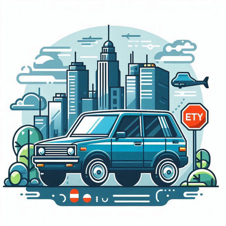 Vector illustration of a car on the background of a modern city.のイラスト素材