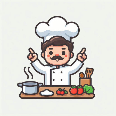 Chef cooking. Vector illustration in a flat style on a white background.のイラスト素材