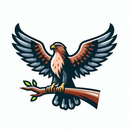 Eagle with a tree branch. Vector illustration on white background.のイラスト素材