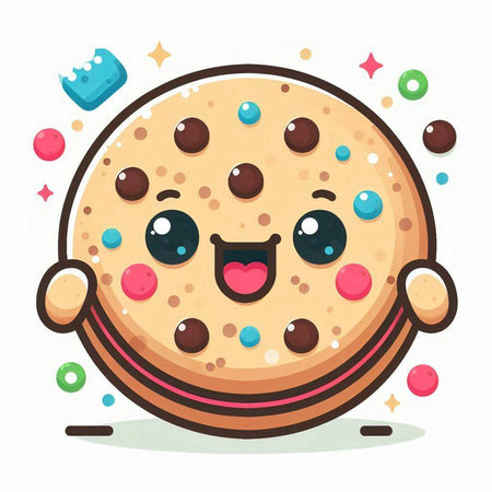 Cute chocolate cookie character. Vector illustration isolated on white background.のイラスト素材