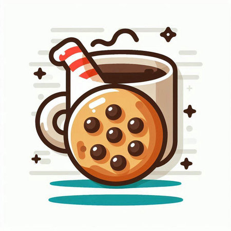Cup of coffee with cookies on white background. Vector illustration.のイラスト素材