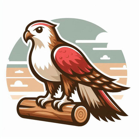Eagle on the log. Vector illustration in a flat style.のイラスト素材