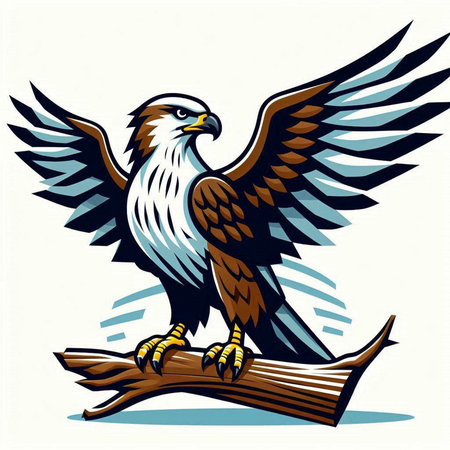 Eagle on a branch. Vector illustration of an eagle with wings spread.のイラスト素材
