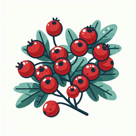 Hand drawn vector illustration of rowan branch with berries isolated on white background.のイラスト素材
