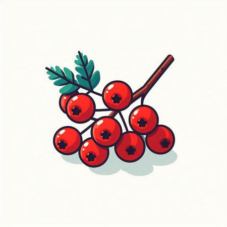 Red rowan berry isolated on white background. Vector illustration.のイラスト素材
