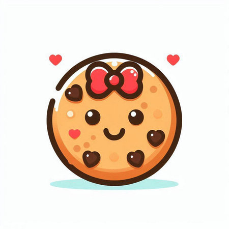 Cute chocolate chip cookie with hearts. Vector illustration. Isolated on white background.のイラスト素材