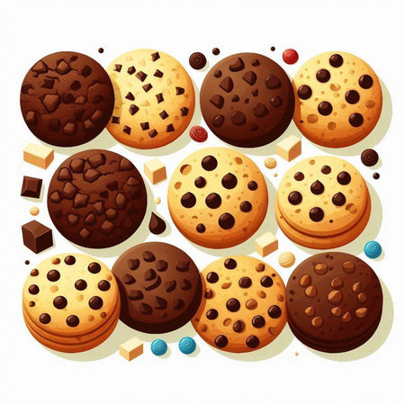 Chocolate chip cookies on white background. Vector illustration. Eps 10のイラスト素材