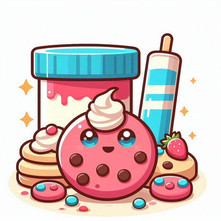 Illustration of a cookie with ice cream in a jar and a rolling pinのイラスト素材