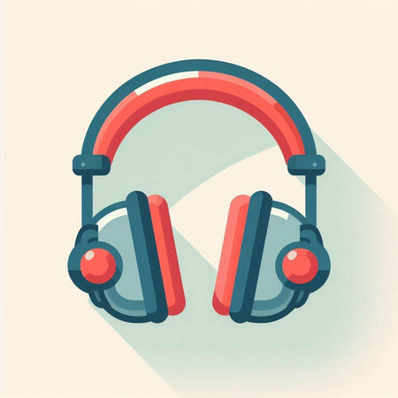 Headphones with long shadow. Flat design style. Vector illustration.のイラスト素材