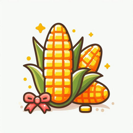 Cute cartoon corn vector icon isolated on white background. Vector illustration of sweet corn.のイラスト素材