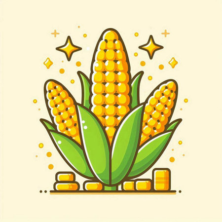 Corn on the cob. Vector illustration of a corn cob with leaves.のイラスト素材
