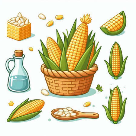 Corn icons set. Cartoon illustration of corn vector icons for web designのイラスト素材