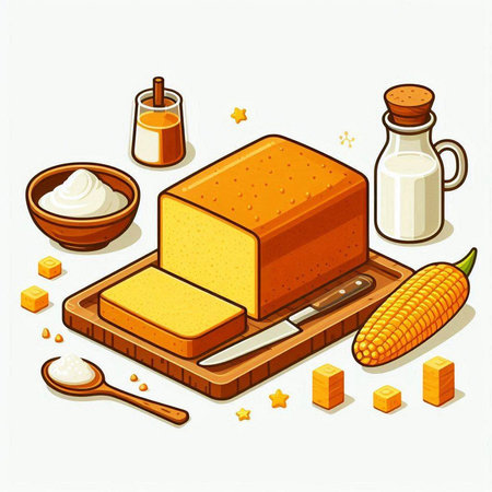 Illustration of bread and ingredients for baking. Vector illustration in cartoon style.のイラスト素材