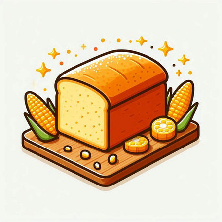 Illustration of bread and corn on a wooden board. Vector illustration.のイラスト素材