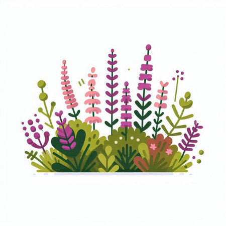 Floral background with flowers and plants. Hand drawn vector illustration.のイラスト素材