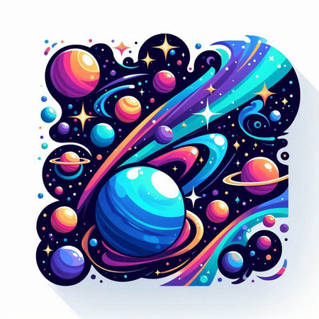 abstract space background with planets, stars and nebula vector illustrationのイラスト素材