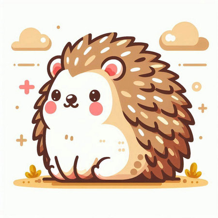 Cute hedgehog sitting on the ground. Vector illustration in cartoon style.のイラスト素材