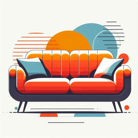 Sofa with cushions in flat style. Vector illustration.のイラスト素材