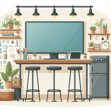 Interior of a modern office with furniture and equipment. Vector illustrationのイラスト素材