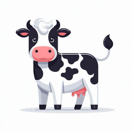 Cartoon cow isolated on white background. Vector illustration. Cute farm animal.のイラスト素材